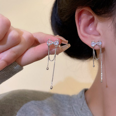 高级感蝴蝶结长款流苏耳环女轻奢小众设计感甜美耳钉复古气质耳饰详情6