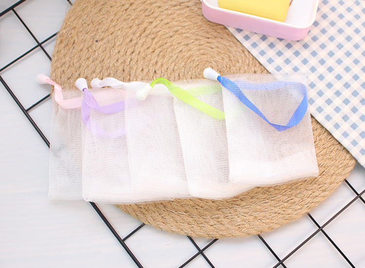 Wholesale of colored ribbon drawstring foaming net, handmade soap foaming net, net bag, foaming foam foaming net, bubble bag pic 14