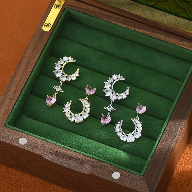 S925银针复古法式气质耳钉女高级感不对称轻奢月亮耳饰ins风耳环详情2