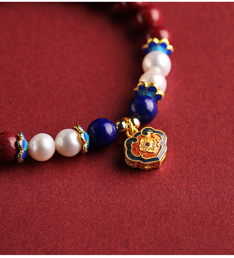 天然原矿朱砂手串手链女蜜蜡珍珠女生手饰长命锁佛珠龙年礼物批发详情7