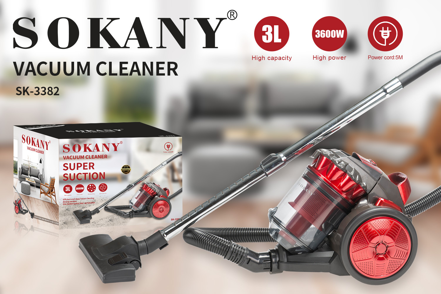 Cross-border SOKANY3382 vacuum cleaner, household multi-functional high-suction power wired vacuum cleaner, dust and mite removal vacuum cleaner pic 7