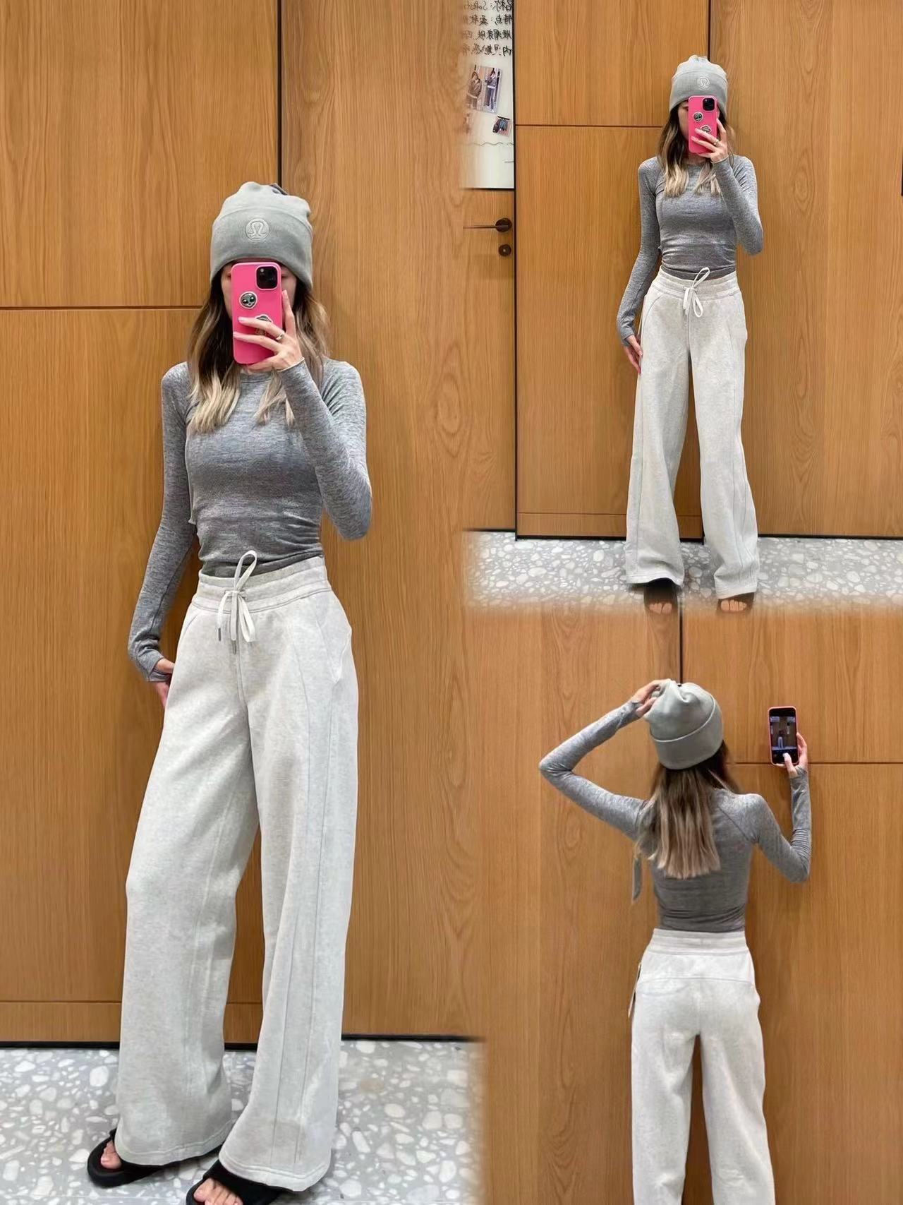 lulu卫裤女2024春秋新款瑜珈裤微喇直筒百搭高腰显瘦运动休闲裤子详情8