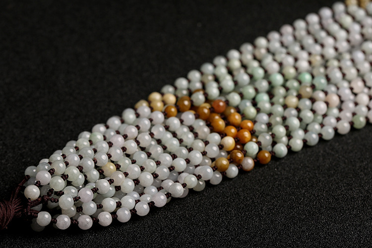 Natural multi-color jadeite A-grade round beads 5.5mm woven necklace rope, multi-color round bead pendant hanging rope, jadeite bead chain pic 16