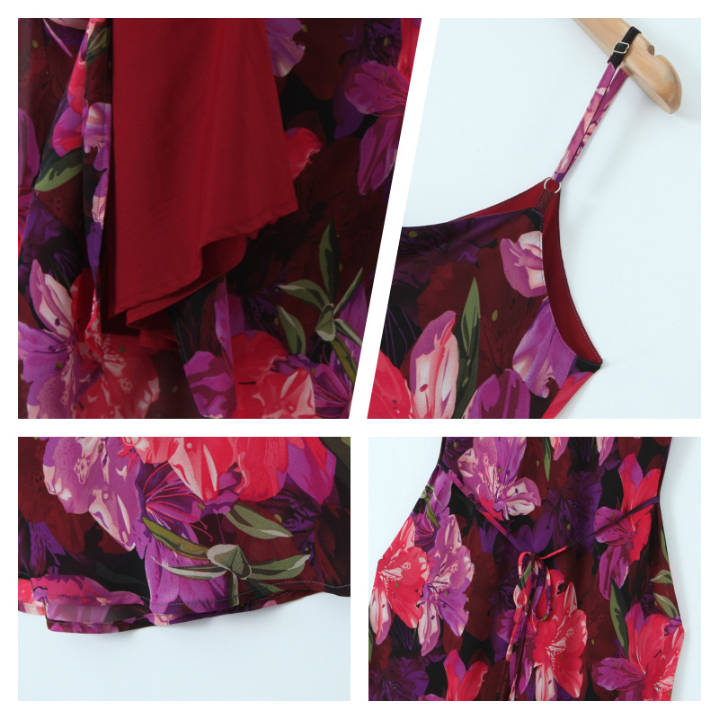 润其N8725法式收腰紫花鱼尾吊带裙批发 大码女装吊带连衣裙详情29