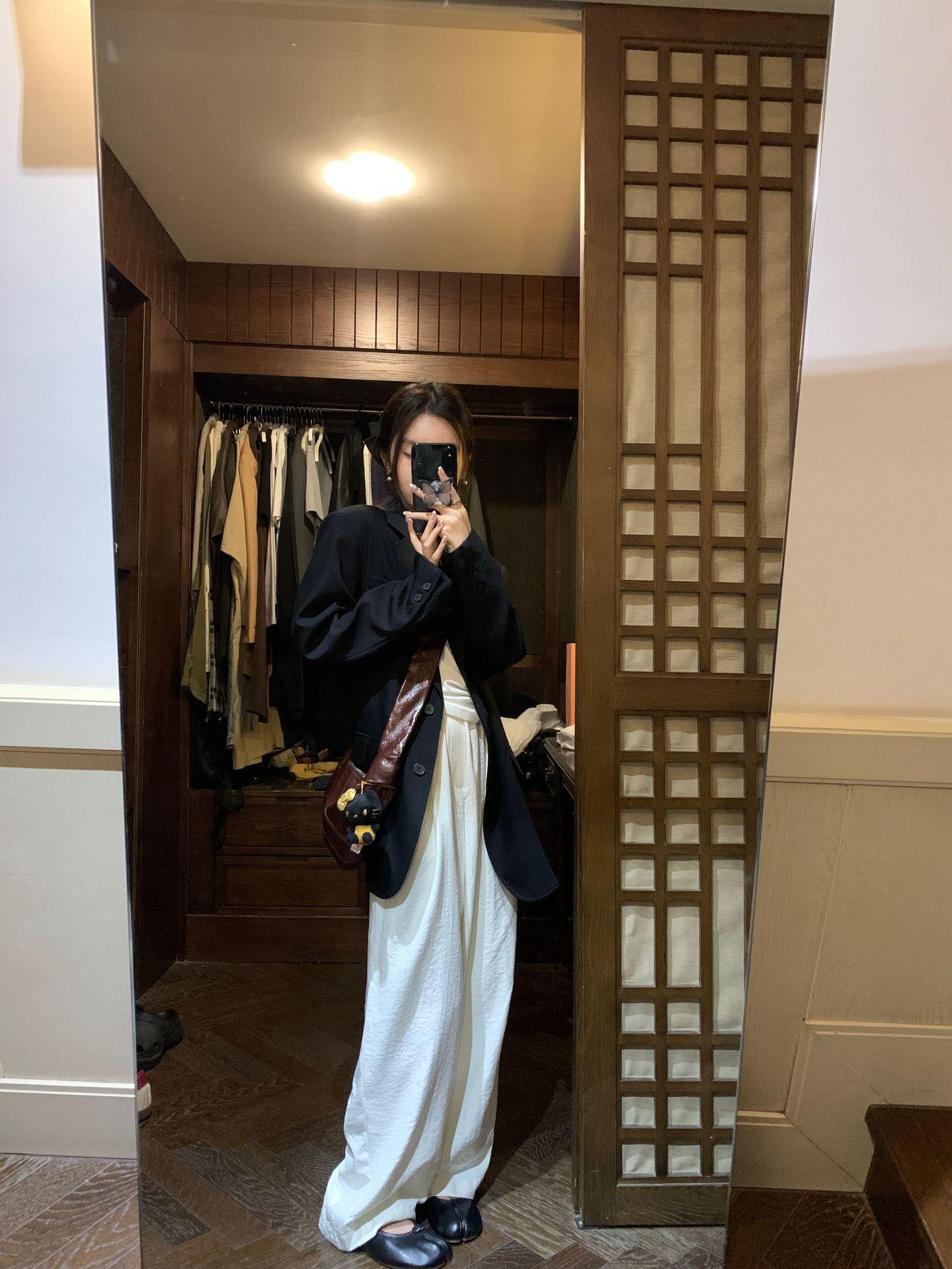高级感白色奶芙裤醋酸山本裤女春夏奶油日系慵懒休闲阔腿裤拖地裤详情28