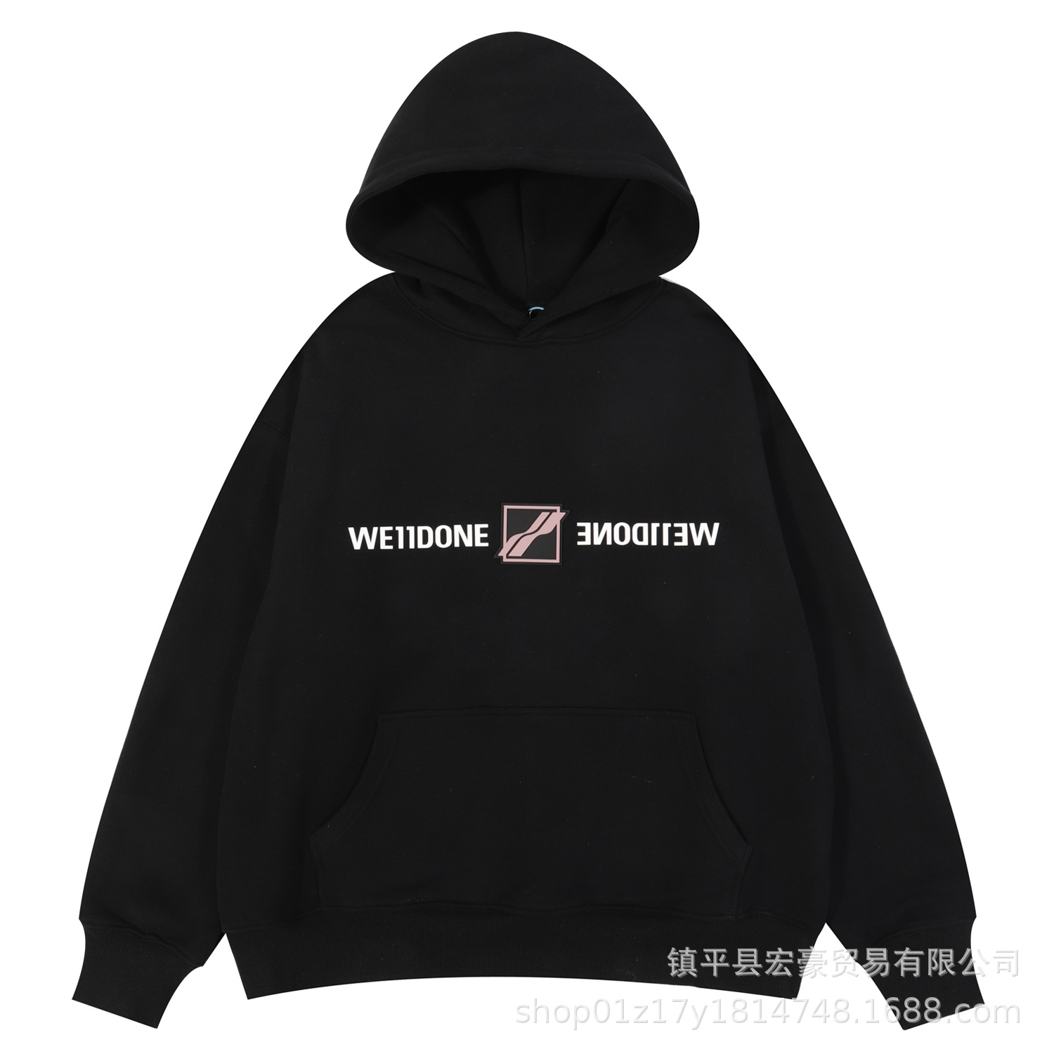 23SS新款WE11镜像皮标徽章连帽卫衣男女同款帽衫韩版长袖帽衫上衣详情13