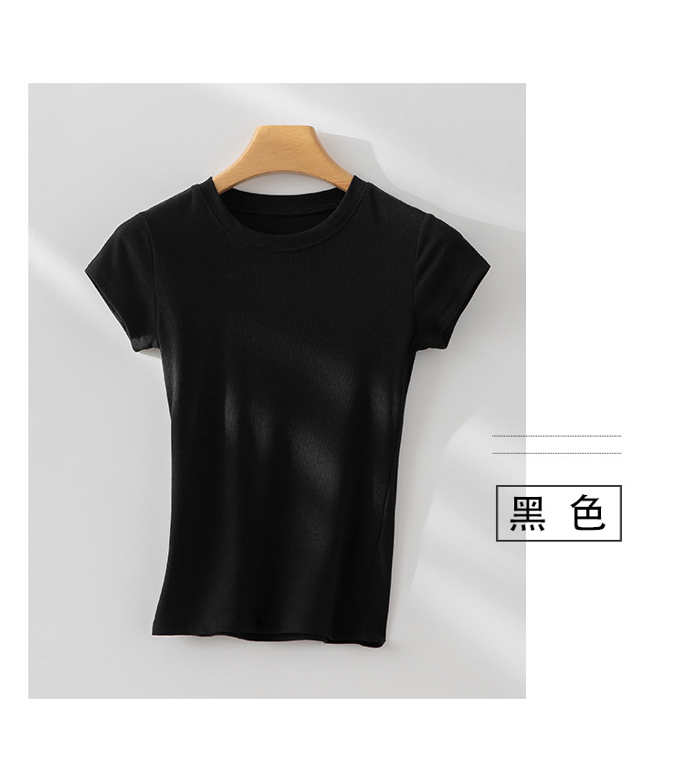 韩版简约针织短袖T恤女夏季新款小众设计感修身百搭圆领纯色上衣详情18