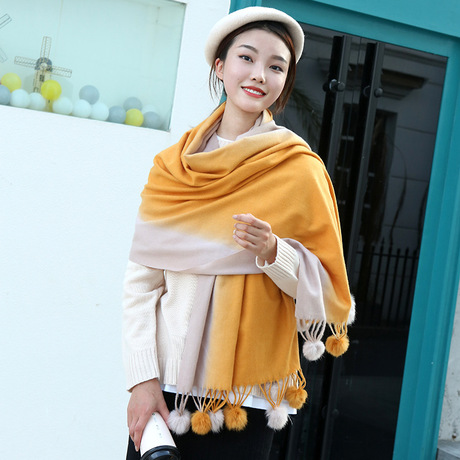 欧美热销 秋冬新款仿羊绒拼色格子围巾长款保暖流苏披肩 一件代发详情6
