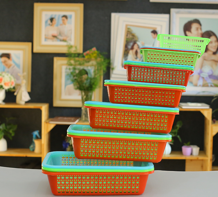 Rectangular plastic blue thickened storage basket for kindergarten toys, kitchen vegetable washing basket, small basket for supermarket classification and organization pic 11