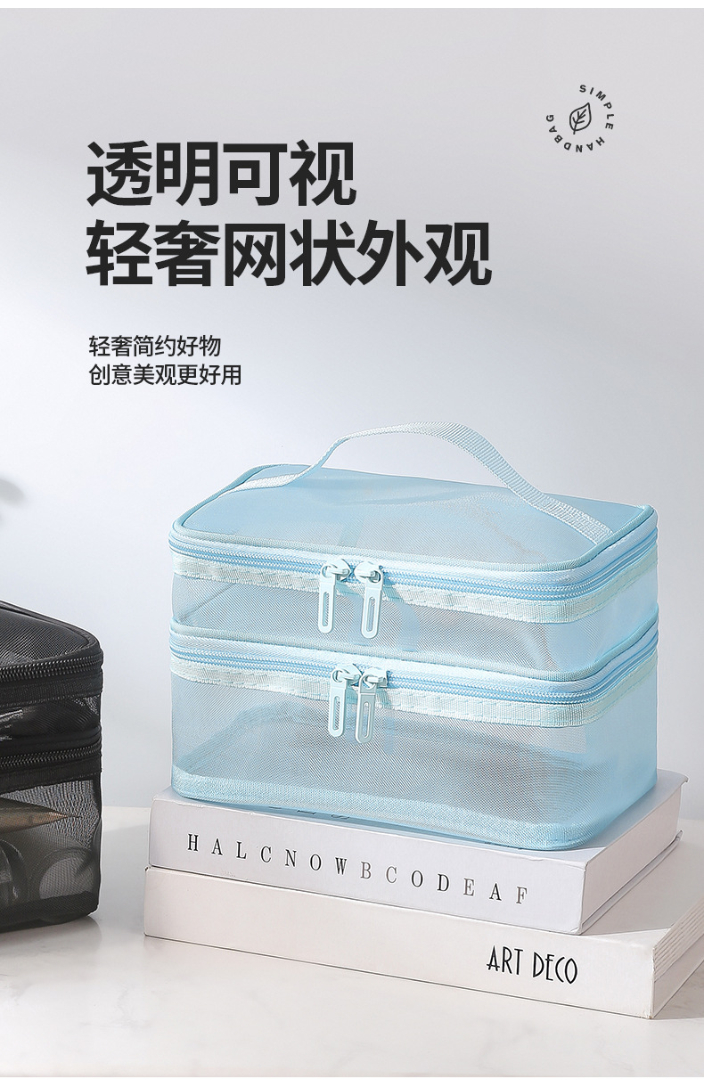 新款双层大容量透明网纱化妆包 旅行化妆品收纳袋 网布洗漱包 定制LOGO 其他分类可选详情8