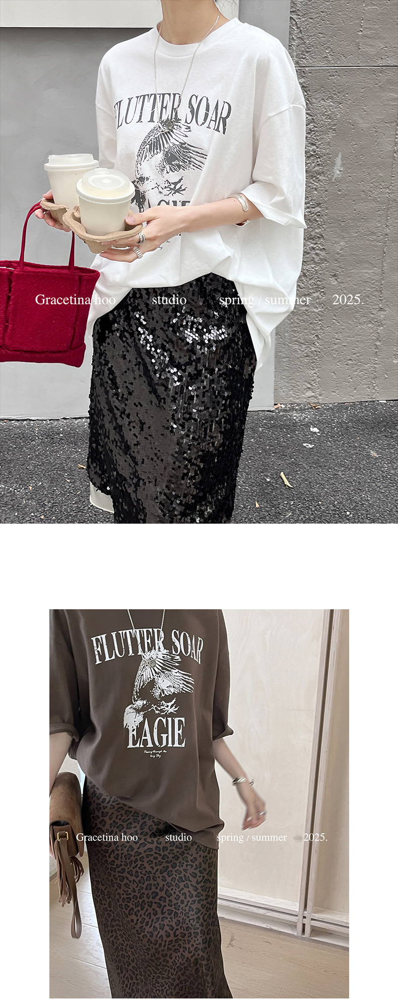 Early spring new release: 2025 Thirteen Lines Simple, retro, laid-back, loose, versatile printed round-neck short-sleeved T-shirt for women pic 3