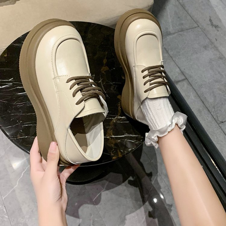 韩版简约休闲乐福鞋女2022秋季新款英伦风厚底单鞋时尚系带小皮鞋详情32