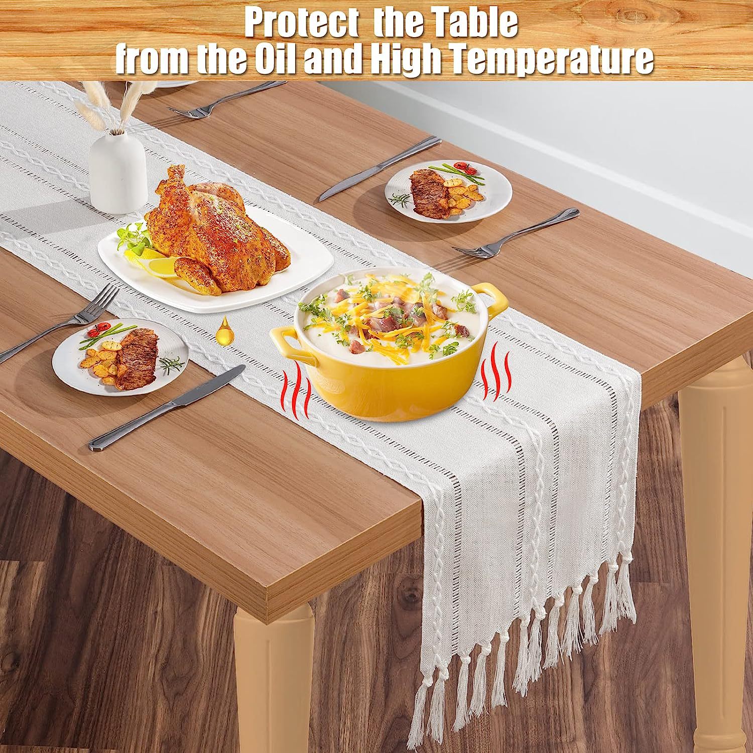 New cross-border Amazon handcrafted table flag, hollowed-out American country white tablecloth, dressing table scarf factory wholesale pic 5