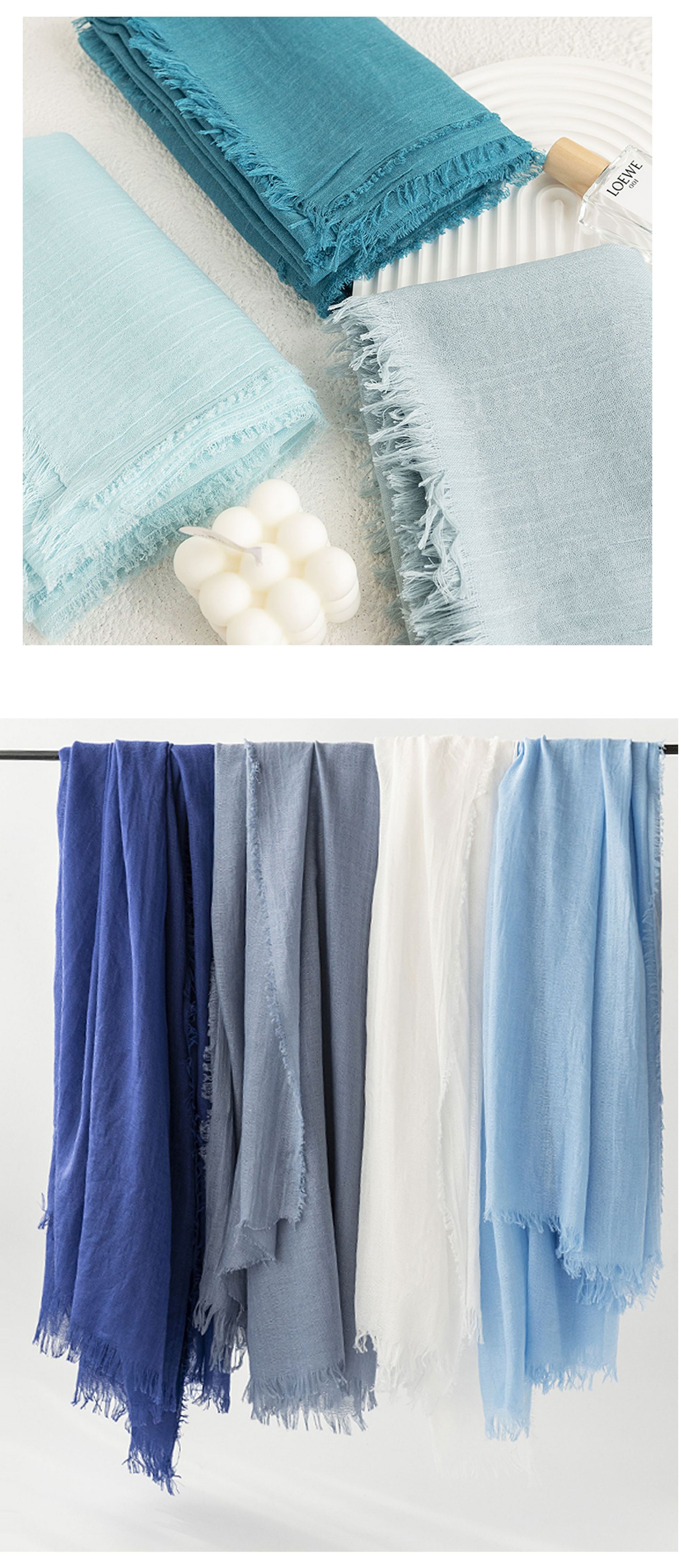 Cross-border cotton and linen scarf with a high-end feel, solid color for spring and summer, Japanese and Korean atmosphere, sun-protective shawl, simple long silk scarf pic 26