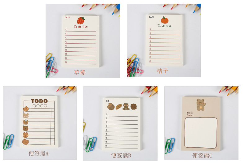 Wholesale of cute fruit bear sticky notes in stock. Korean Instagram minimalist and girlish sticky notes pic 6