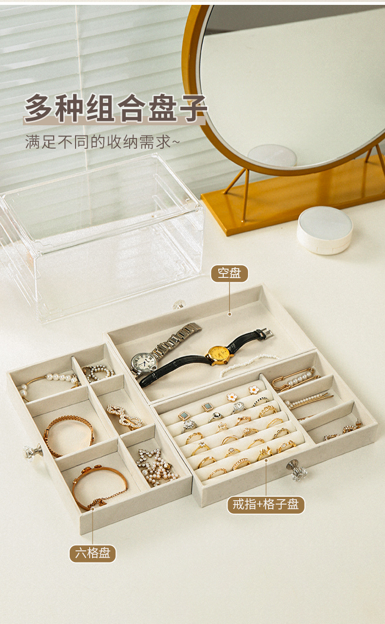 首饰盒收纳盒高级感超大容量多层精致耳环耳饰项链收纳戒指饰品柜详情5