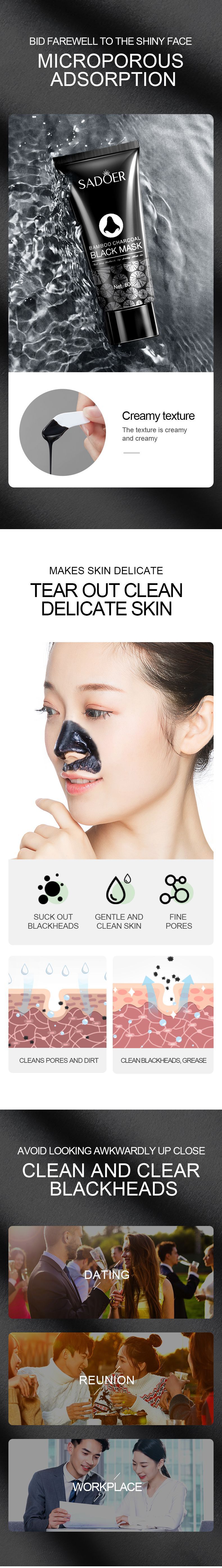 All-english bamboo charcoal blackhead nose mask patch SADOERT Zone Care 60g cross-border foreign trade skin care product wholesale pic 3