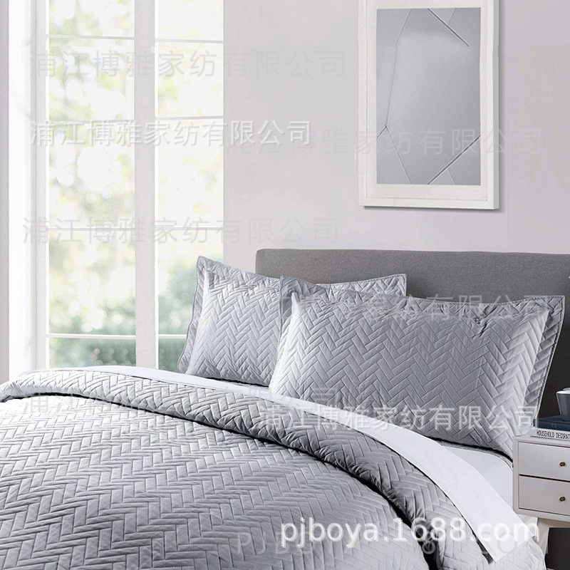 Boya Wholesale Fleece 3D ultrasonic Spring and Summer plain pillowcase, embossed cotton fabric embroidered washed quilt, pillowcase quilting pic 4