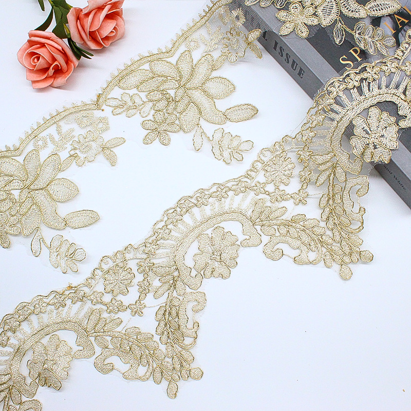 网纱绣花金线花边 欧式窗帘装饰金色花边辅料布艺蕾丝花边详情3