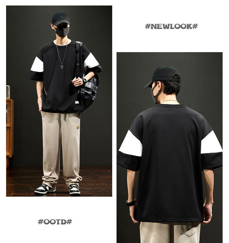 夏季新爆款港风拼色短袖大童青少年T恤学生打底气质简单潮牌小众详情17