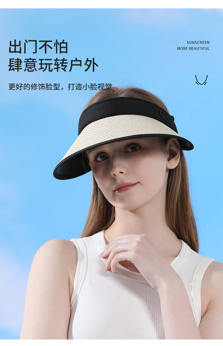 夏季拉菲草帽 女士户外遮阳防紫外线大帽檐防晒帽轻薄透气空顶帽太阳帽详情5