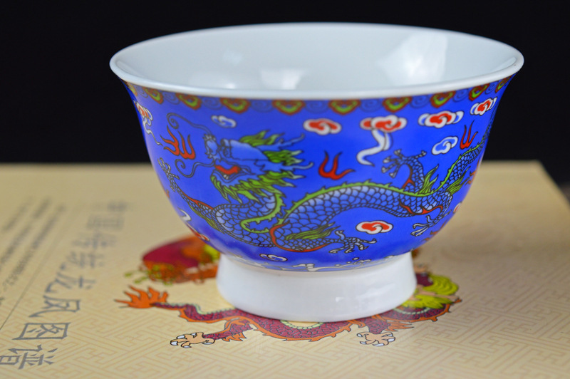 厂家供应3.6寸双龙八吉祥藏式陶瓷碗特色民族碗酥油茶碗 仿古贡碗详情16