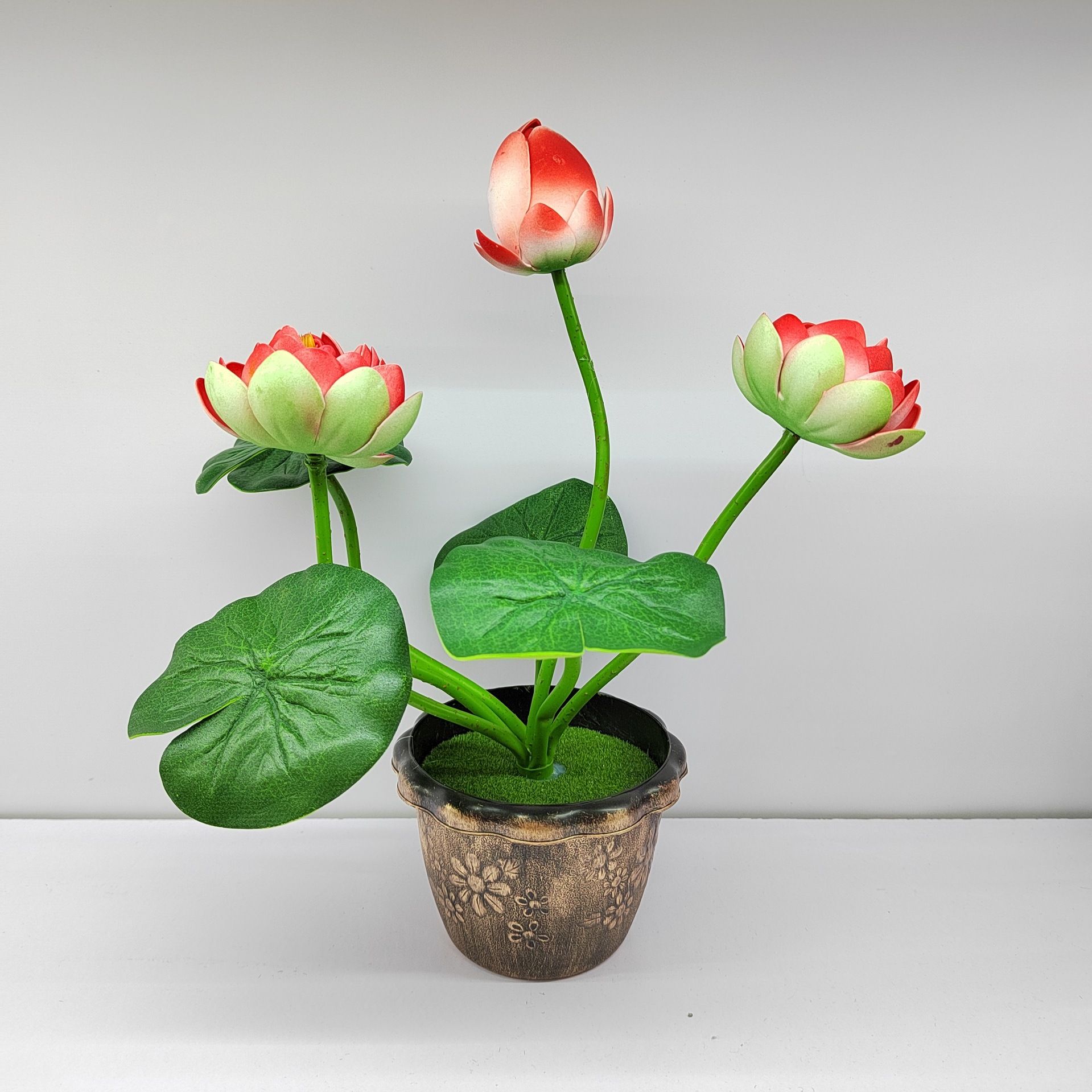Simulated copper pot lotus indoor decoration ornamental bonsai, PU material simulated green plant ornaments, photography props pic 14