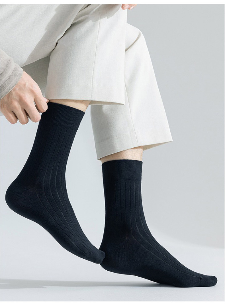 袜子地摊一件代发袜子男春秋中筒袜条纹商务休闲透气吸汗防臭黑白灰纯色棉袜绅士袜一件代发详情5