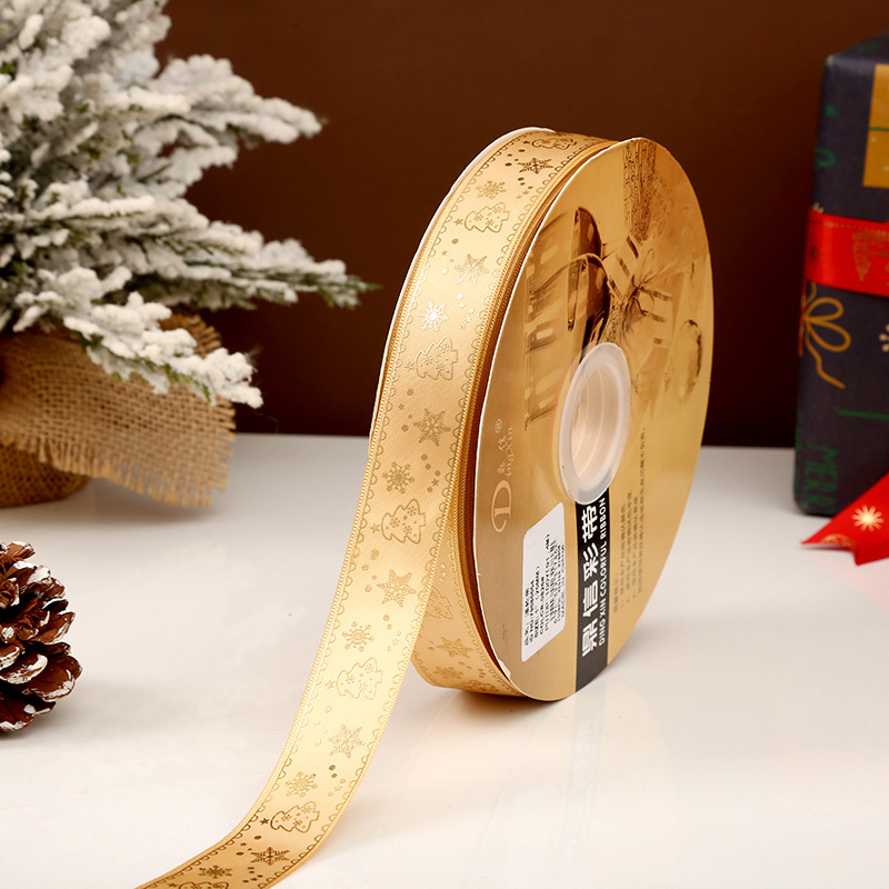 Dingxin Christmas Ribbon Wholesale: 2.5CM Christmas gifts, gold-embossed printed packaging ribbons, Christmas tree ribbons pic 57