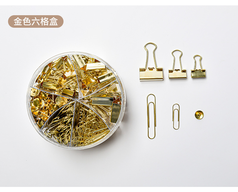 Electroplated rose gold 6-grid long-tail clip paperclip office set, metal pin and pushpin binding and storage set pic 16