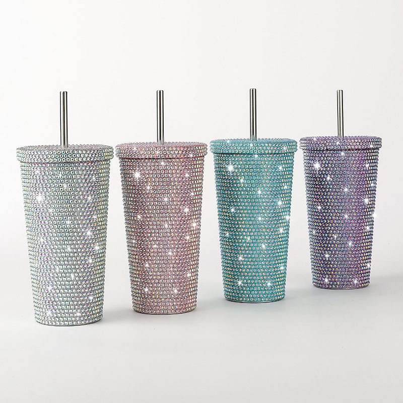 镶钻保温杯双层不锈钢吸管杯贴钻水钻咖啡杯礼品杯镶钻水钻饮料杯详情13