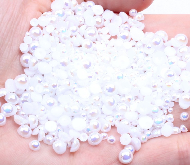 AB semi-circular pearl acrylic transparent AB color semi-circular imitation pearl diy nail art AB accessory flat-bottomed pearl pic 17