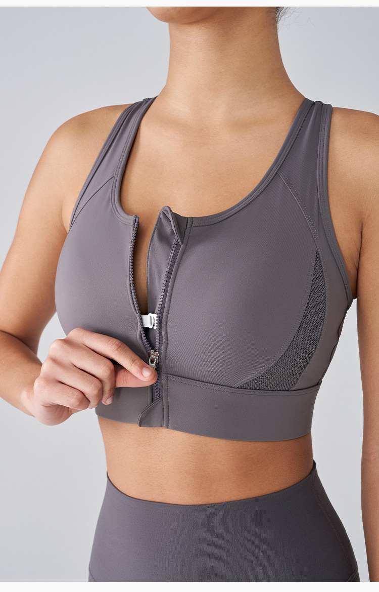 莱卡抗菌运动内衣女带胸垫拉链文胸防震跑步健身服高强度瑜伽背心详情3