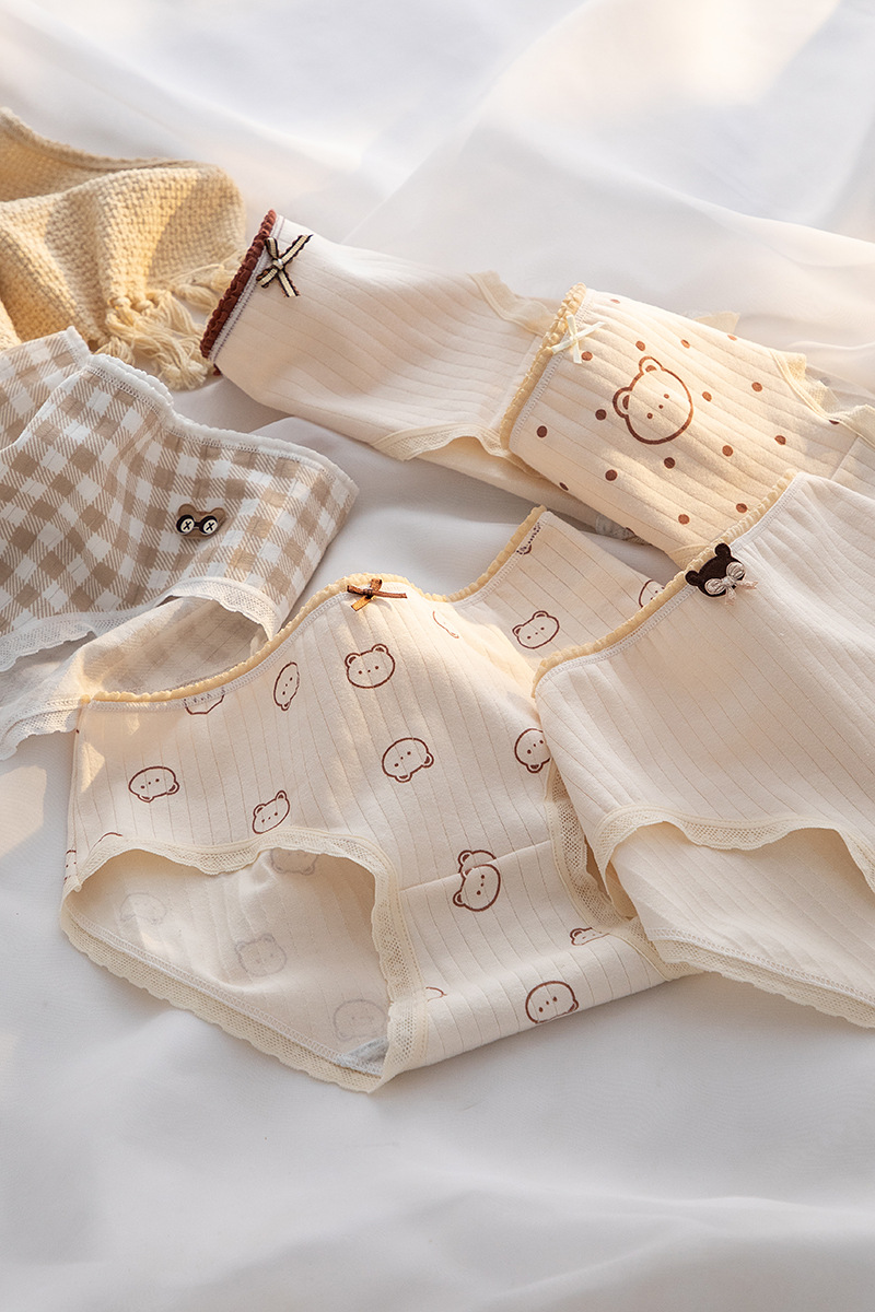 新款内裤女纯棉中腰日系肤色小熊少女包臀纯棉内裆女士三角裤详情29