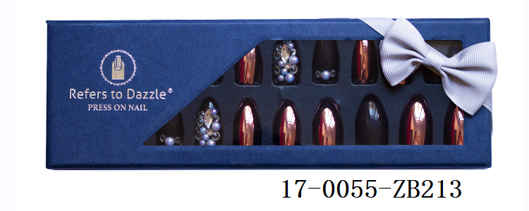 24-piece pointed-head bride wearing nail jewelry, false nail patches, scallion powder with diamonds and adhesive back nail patches gift box toolkit pic 41