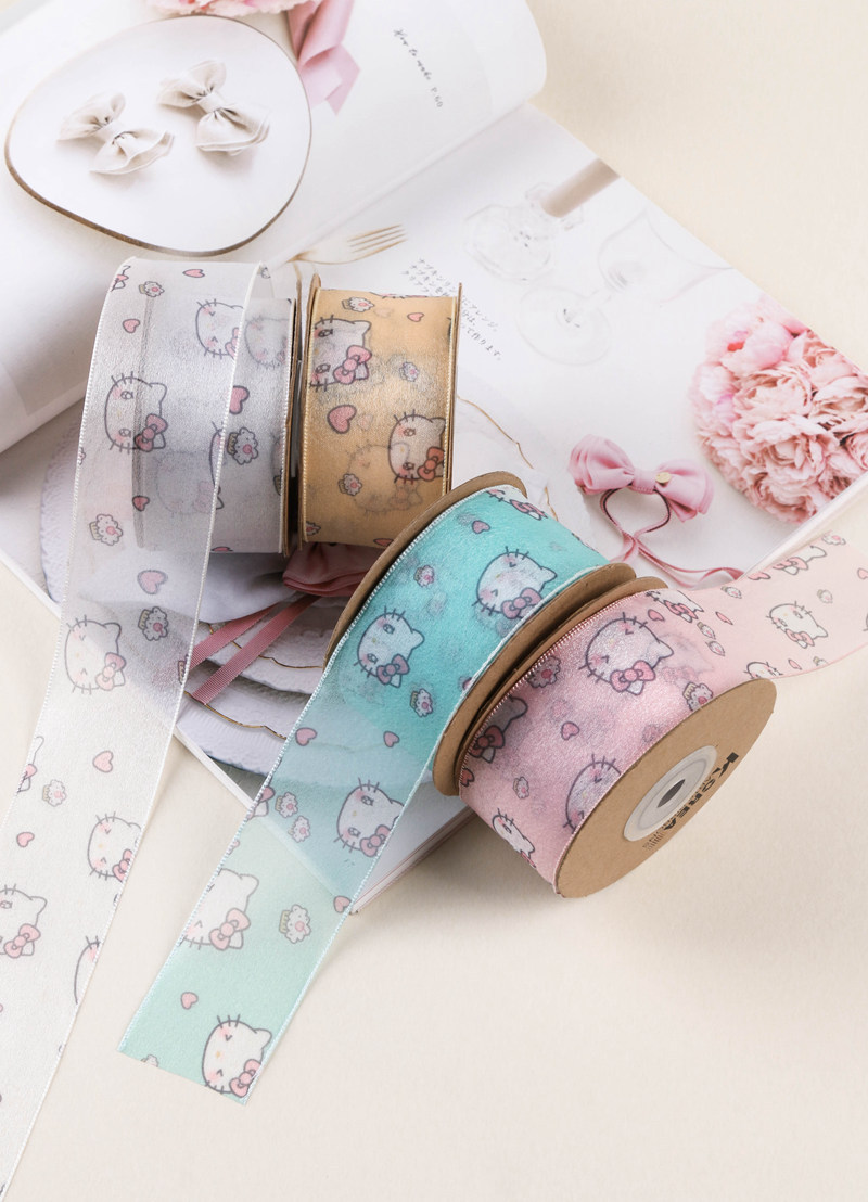 Cute Hello Kitty chiffon, printed webbing, DIY handmade hair accessories, flowers, gift packaging, clothing, bow accessories pic 4