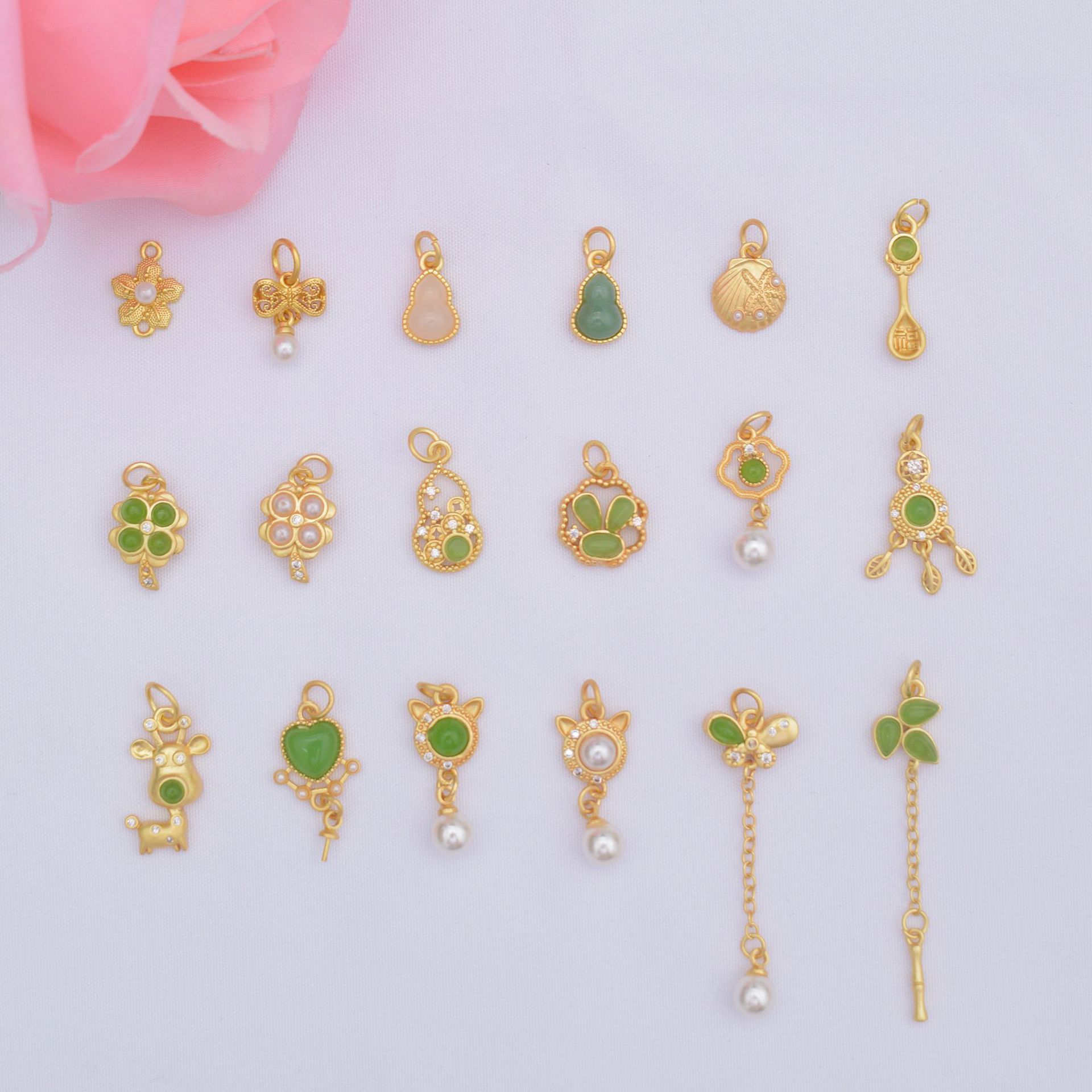 18k gold-plated Fu brand peace lock lotus Chinese trend bracelet pendant diy bracelet beaded accessory pendant pic 8
