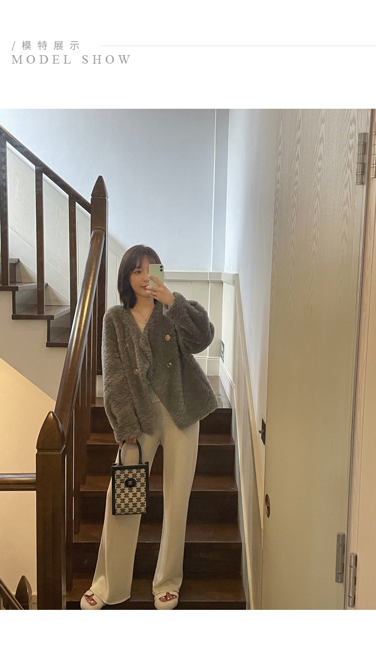 冬季新年羊羔毛皮草短款女网红羊剪绒布加迪全羊毛年轻短外套详情17