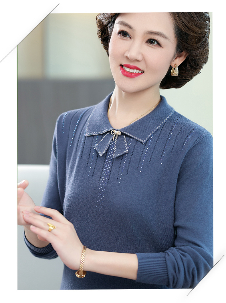 New autumn collection for middle-aged and elderly mothers: Solid color loose knitted pullover sweater with a baby collar for women. 2023 casual mom wear pic 20