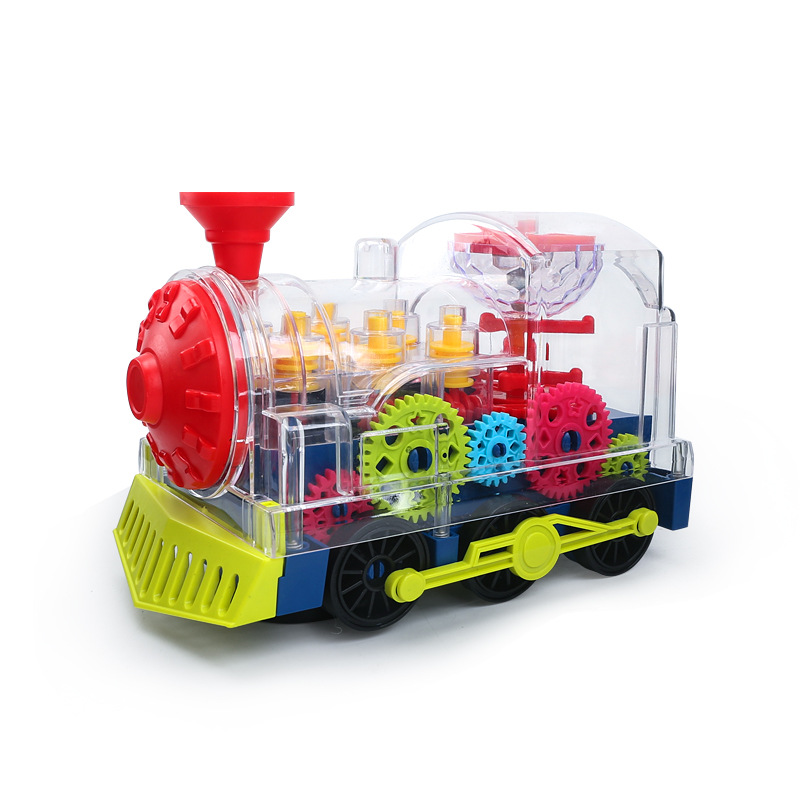 Eléctrico universal transparente engranaje mecánico modelo de tren giratorio sonido y luz juguetes para niños cross border pic 6