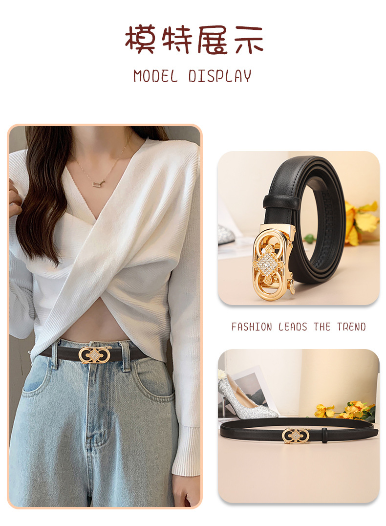 The new pure cowhide Chinese knot automatic buckle simple Korean-style decorative belt and skirt pants for women exude a sense of luxury pic 2