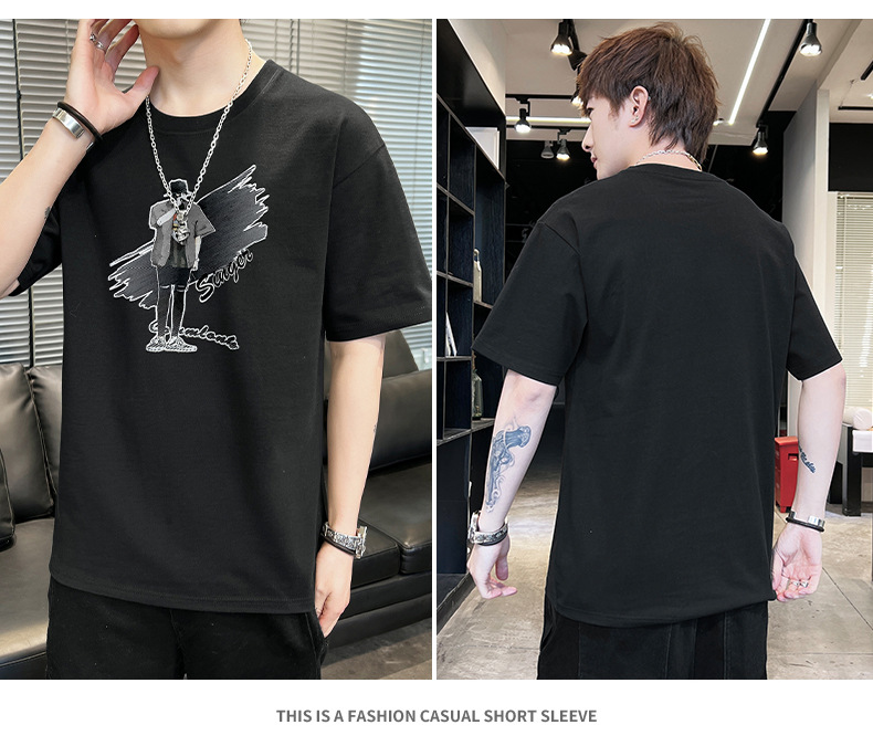 Short-sleeved T-shirt for men, 2022 Summer new Korean style trendy ins loose T-shirt, mid-sleeved cotton trendy brand, large size pic 47