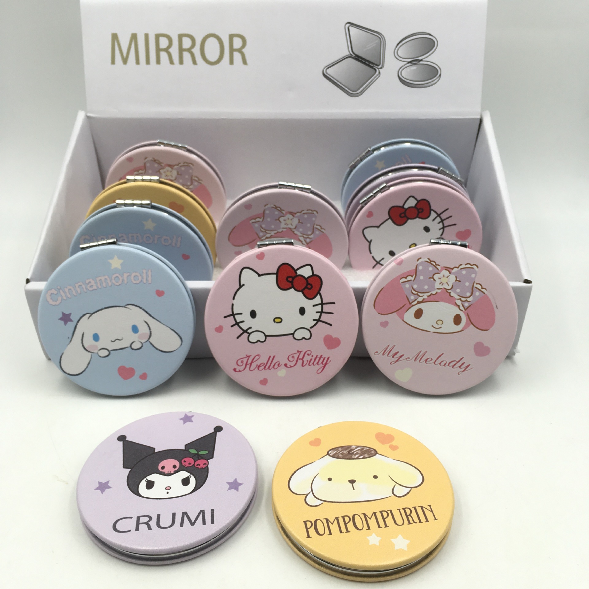 Cartoon and anime family flip mirror PU makeup small mirror, Kuromi Melody Twin Star Cinnamon Dog mirror pic 2