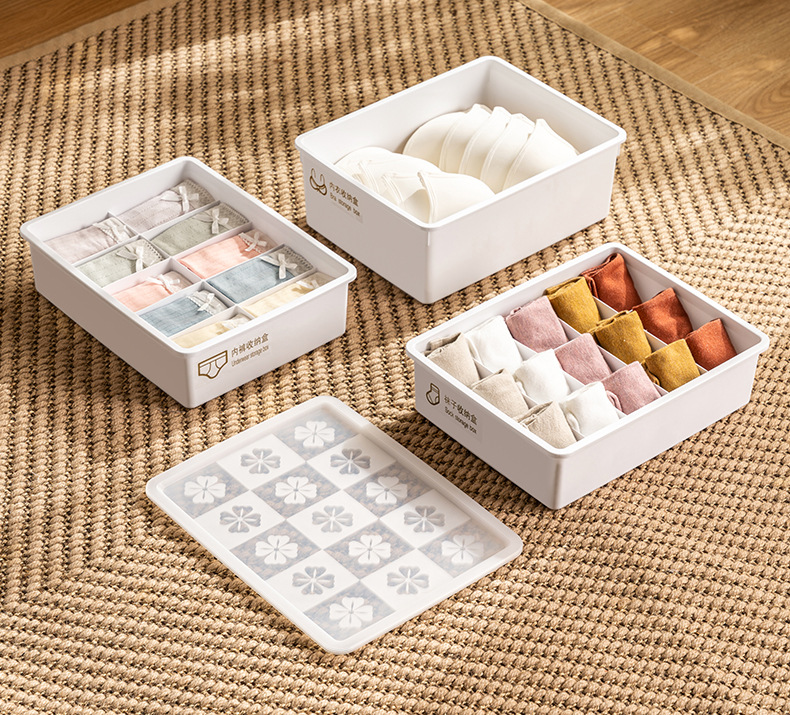 Underwear storage box with compartments and LIDS, combination bra, socks and underpants, student home dormitory organization wonder storage box 0750 pic 4