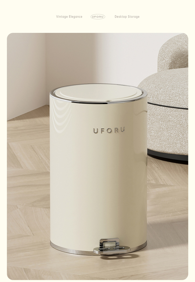 圆形脚踏垃圾桶家用大容量厕所厨房客厅高颜值带盖防水铁艺垃圾桶详情32