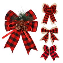 美丝源直销亚玛逊红黑格子蝴蝶结圣诞part装饰丝带格子蝴蝶结详情1
