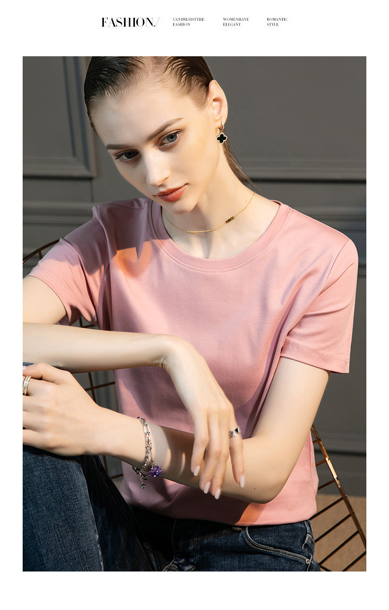 High-count 80-count double-sided mercerized cotton short-sleeved white T-shirt for women in summer, loose round-neck V-neck, versatile T-shirt, 1688 pic 42