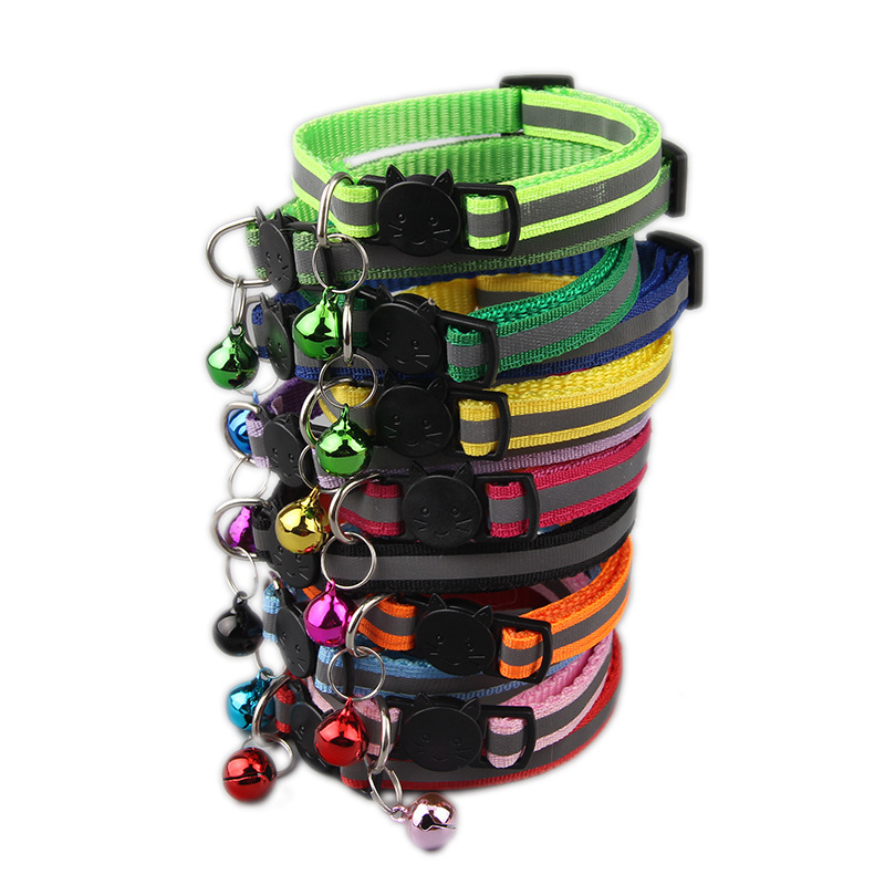 New pet supplies 1.0 black reflective cat head safety buckle collar de gato fuerte y duradero cat bell collar pic 2