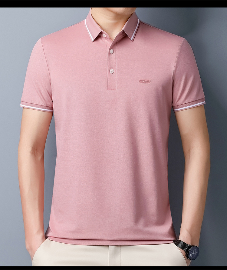 Lujo gran marca hombre morera seda manga corta polo verano 2024 nuevo medio y joven casual color sólido camiseta de gama alta pic 11