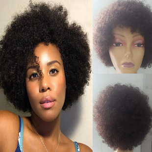 欧美人发短T型蕾丝假发真人发短头套分缝手织human hair shortwig详情4